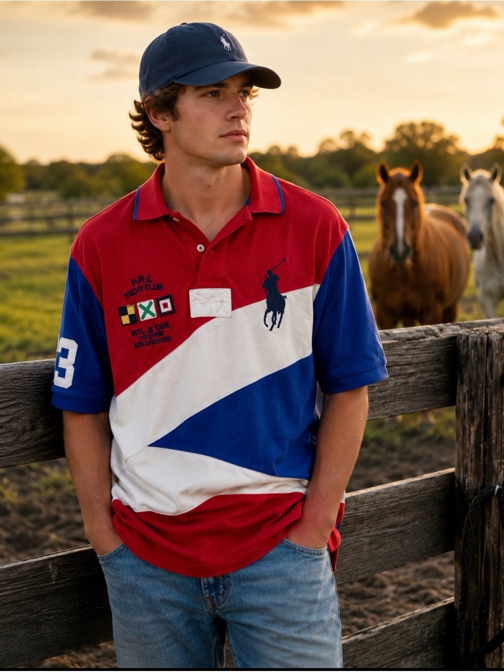 Polo by Ralph Lauren Men's Colorblock Red/Blue Rugby Polo size XLT